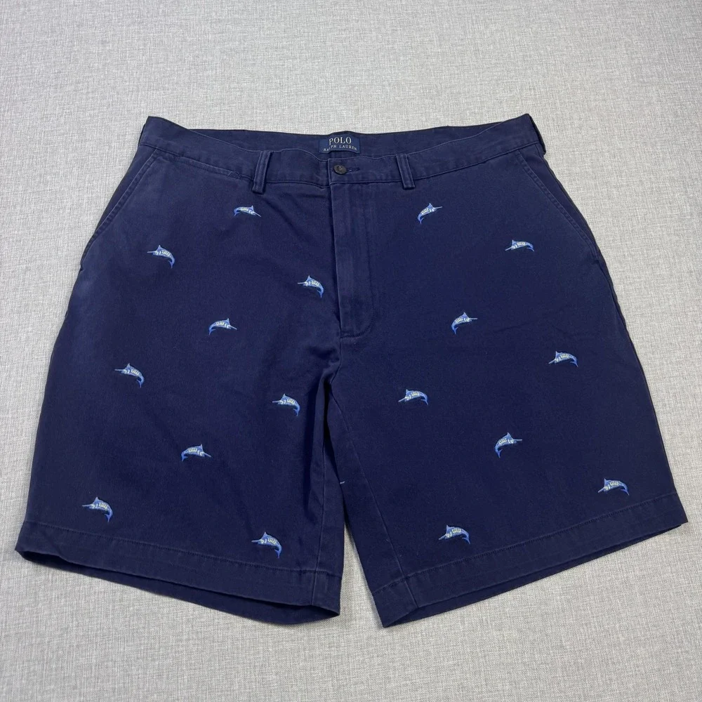Polo Ralph Lauren Embroidered Sailfish Chino Shorts Men 38 Blue Cotton 9